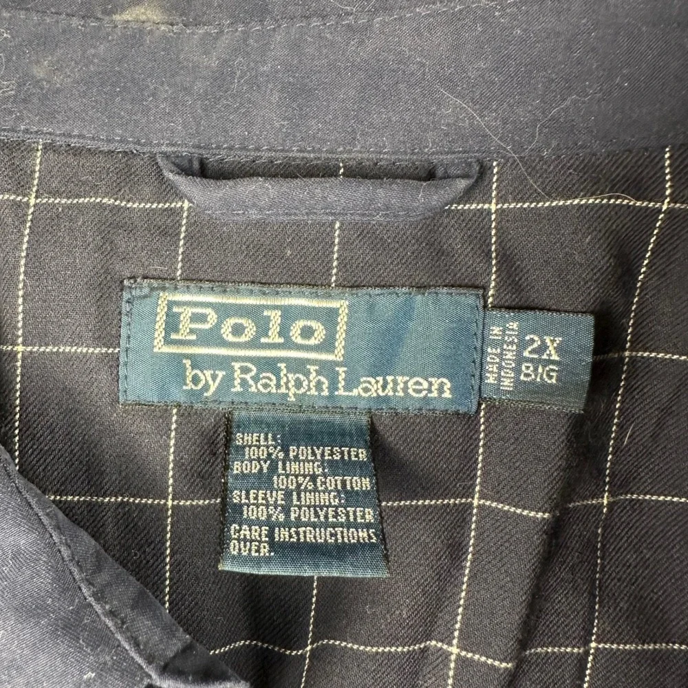 Polo Ralph Lauren Mens 2XB Big Navy Blue Bi-Swing Jacket Plaid Lined Zip Up
